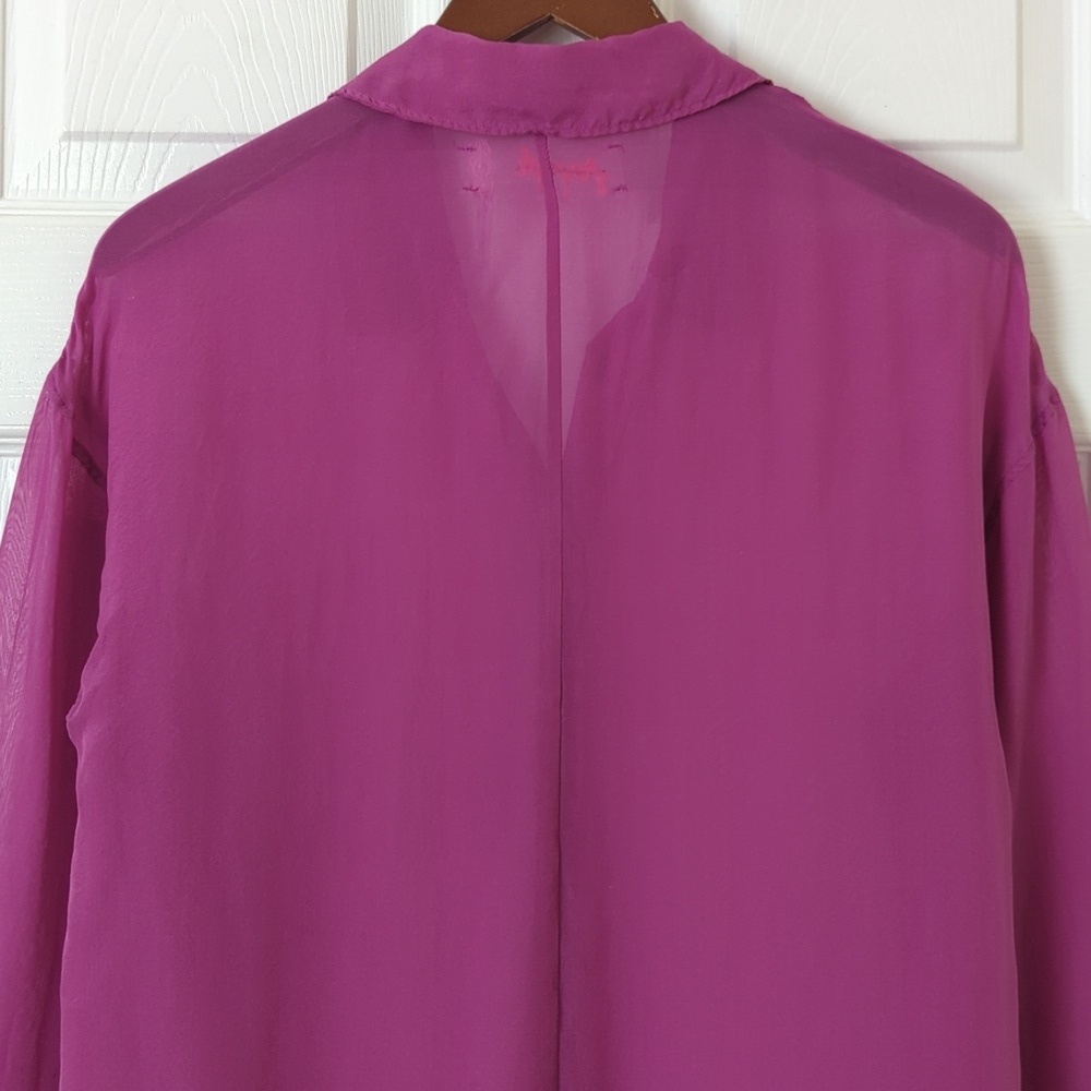 Free People Renata 100% Silk Sheer Long Sleeve Button Down Tunic Lush Viola S - Picture 12 of 13
